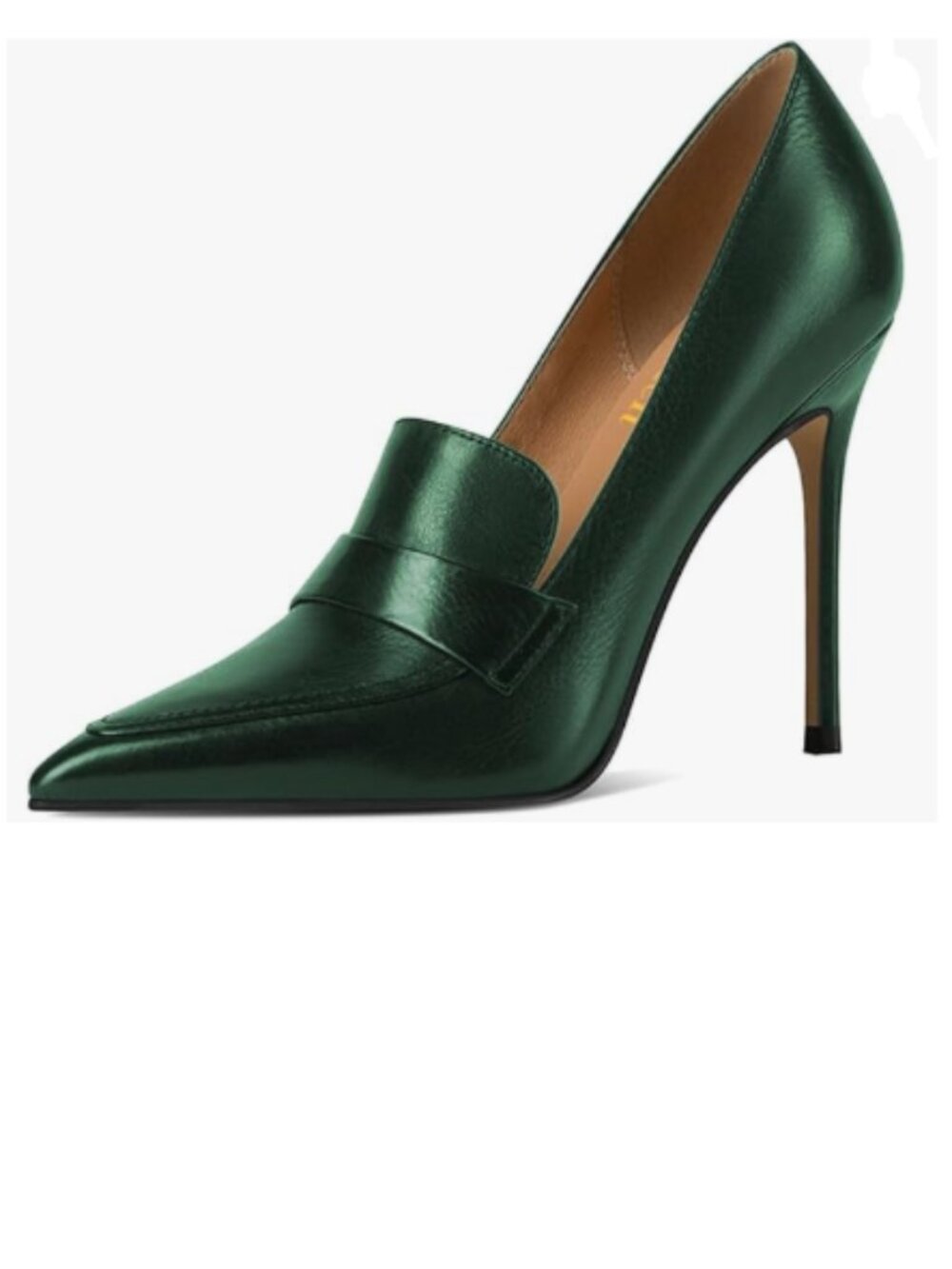 miss left Green High Heel Loafer Pumps with Trim Closed Pointed Toe Slip on Shoe